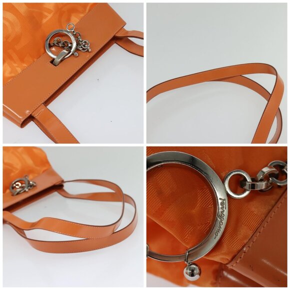Salvatore Ferragamo Shoulder Bag Nylon Leather Orange Auth 101087 - Picture 14 of 15